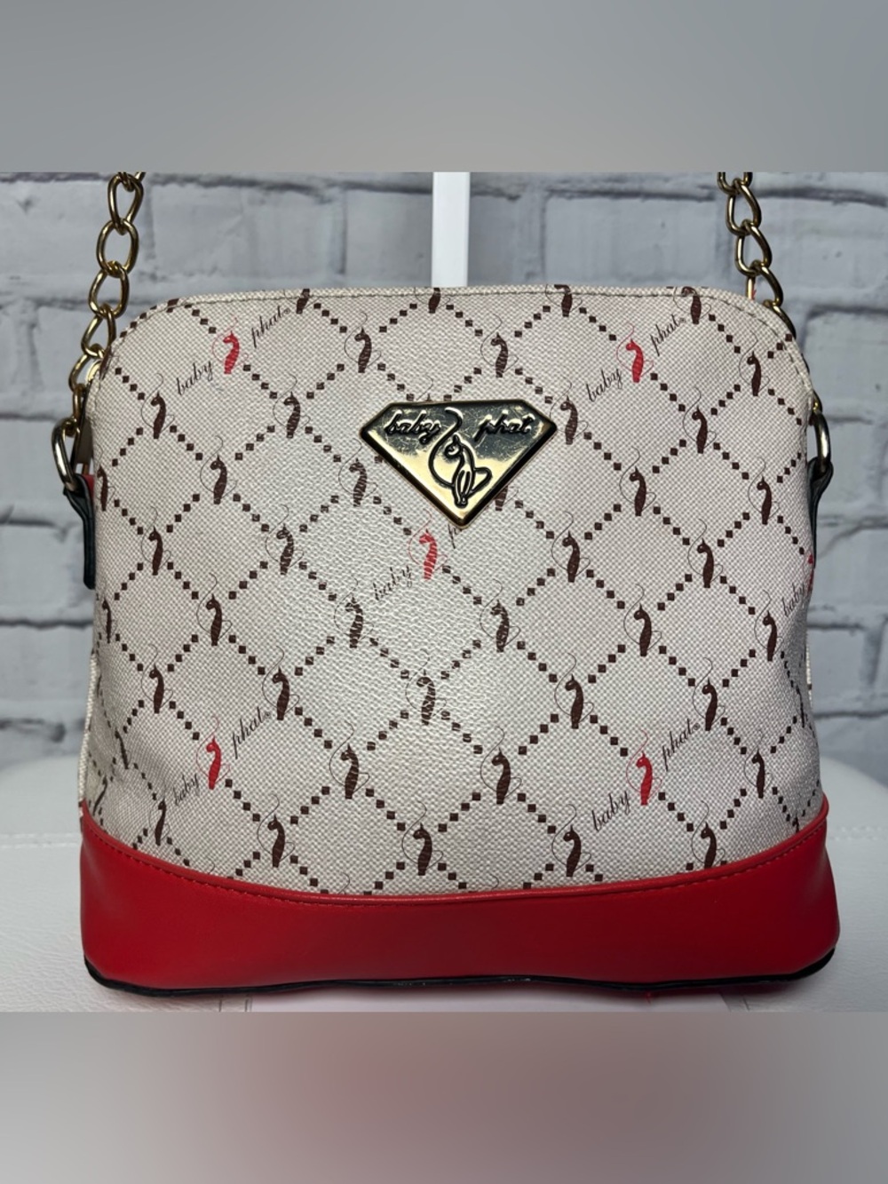 Baby Phat Cream and Red Classic Patterned Crossbody Bag